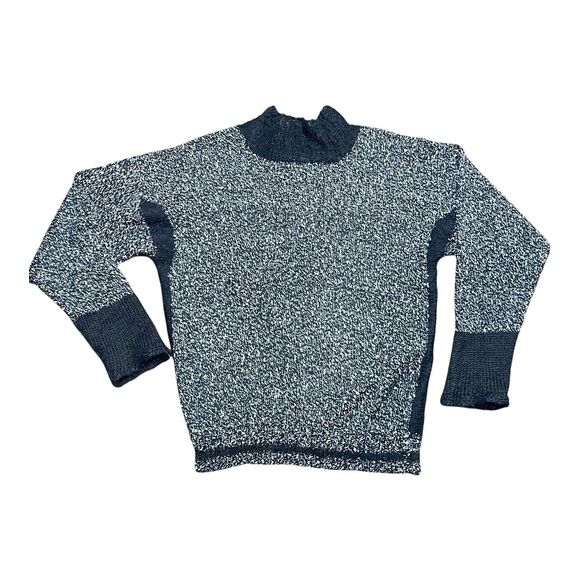 Black OS Bouclé Knit Mock Turtleneck Textured Long Sleeve Sweater Salt & Pepper - Picture 5 of 6